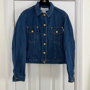 Vintage Laurel Escada Denim Jacket with Gold Metal Buttons Made in Italy size 44